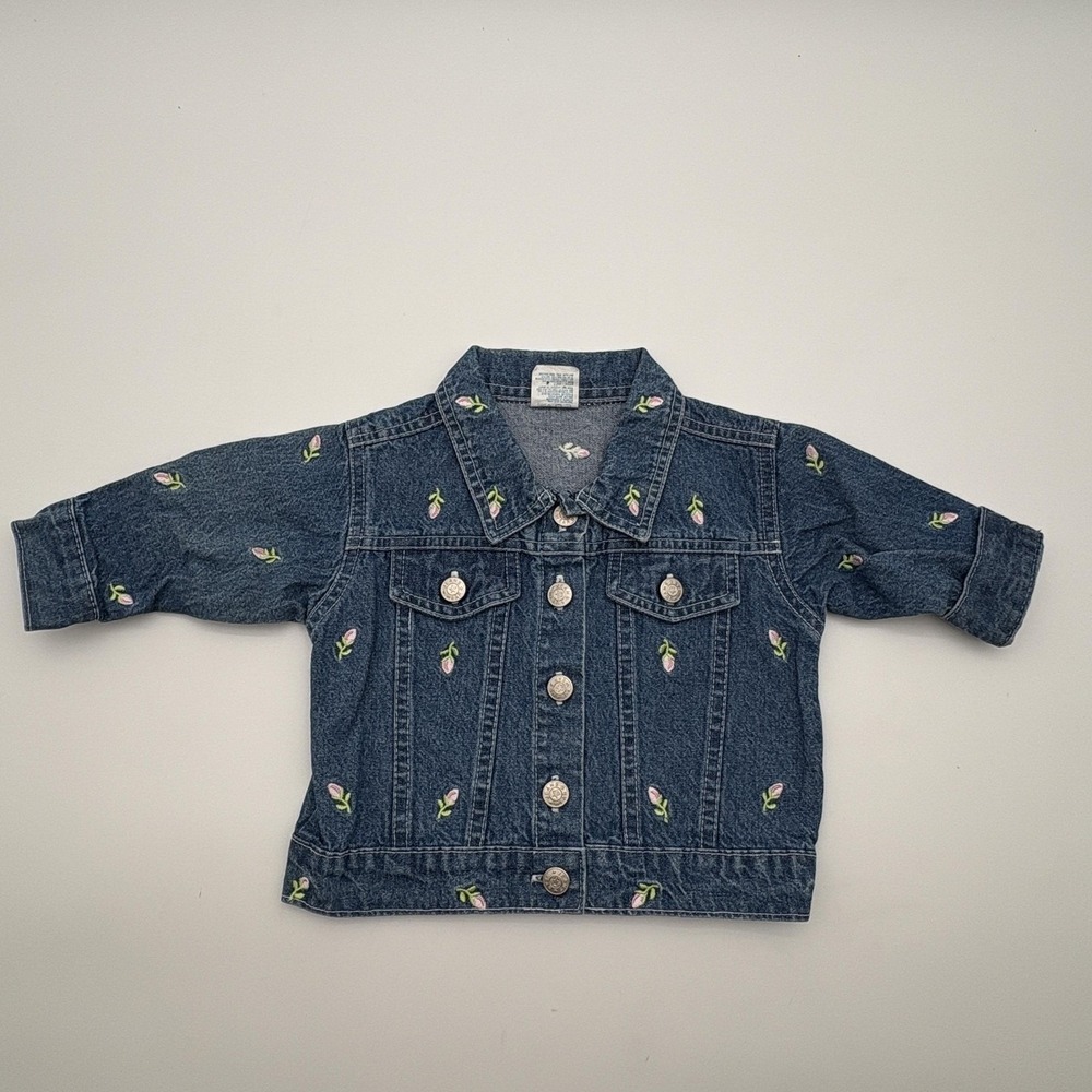 Silverwear Jeans Jacket Girls 12 Blue Denim Floral Embroidered Button Front‎